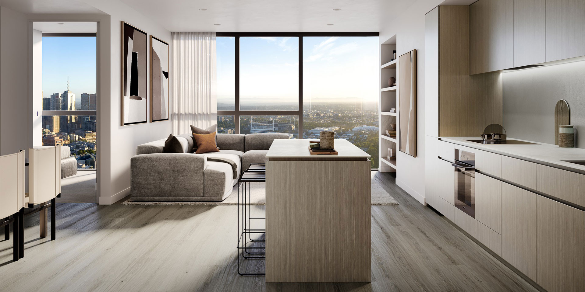 BLVD 3-Bedroom Living & Kitchen